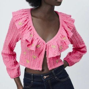 Zara ruffled floral cableknit cardigan - never worn with tags - Size Small